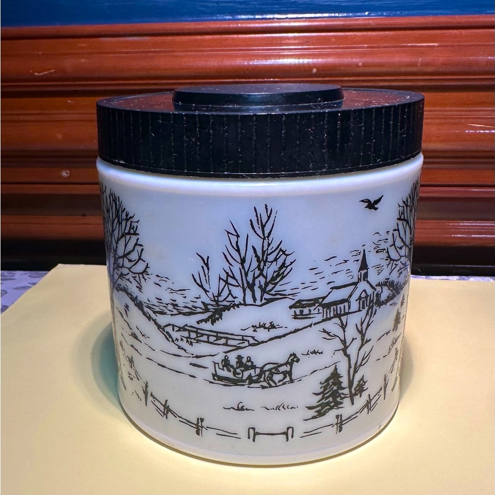 Vintage Milk Glass Container Maxwell House Coffee 1960s, Winter Black White 002